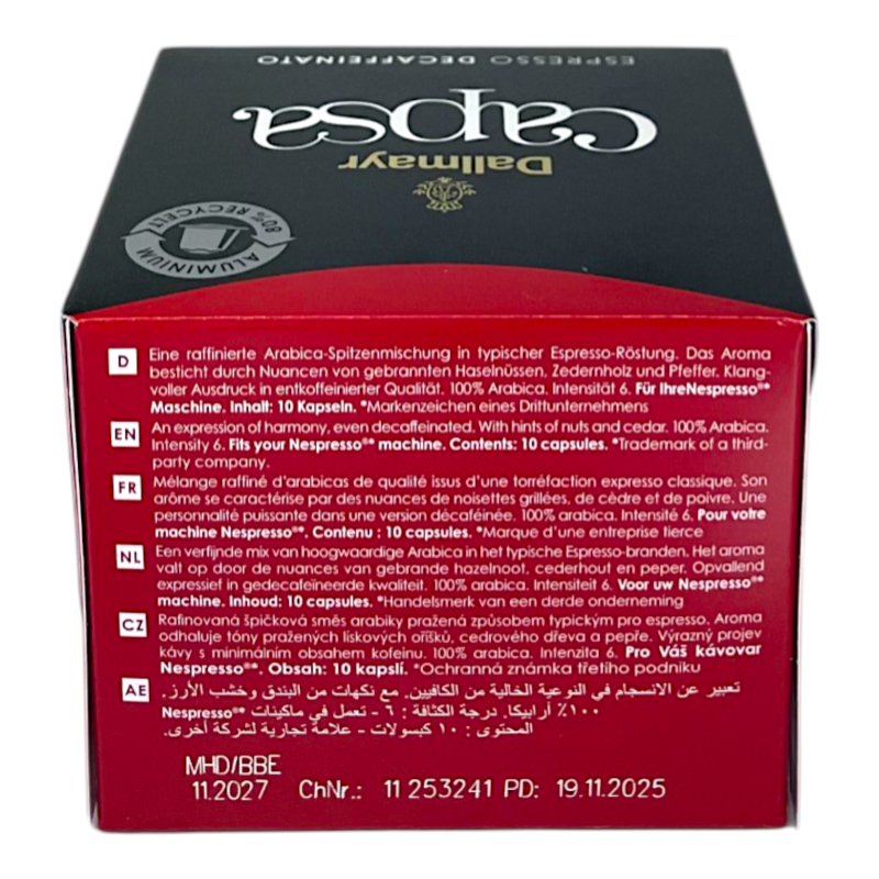Кава в капсулах Dallmayr Espresso без кофеїну 10 шт, 56 г